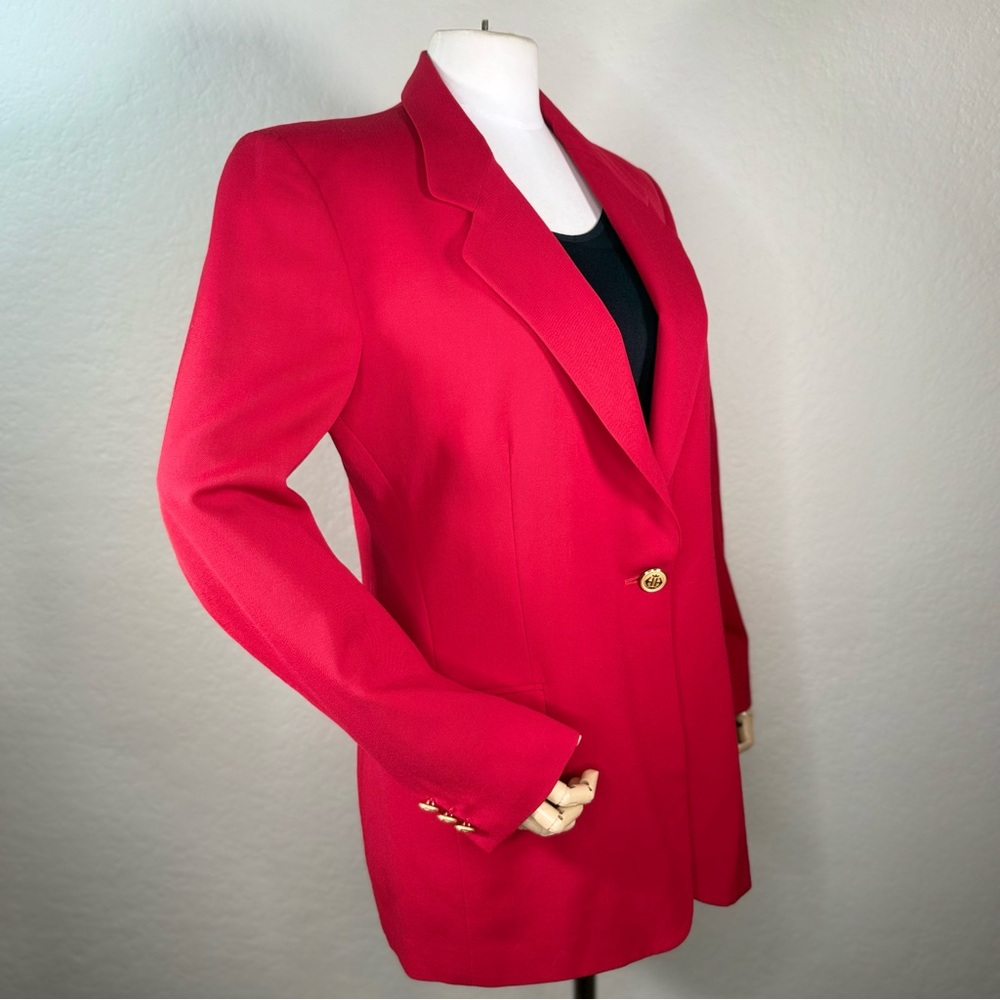 Vintage Ann Freedberg Crawford 100% Wool Red Suit Structured Blazer Jacket SZ 6